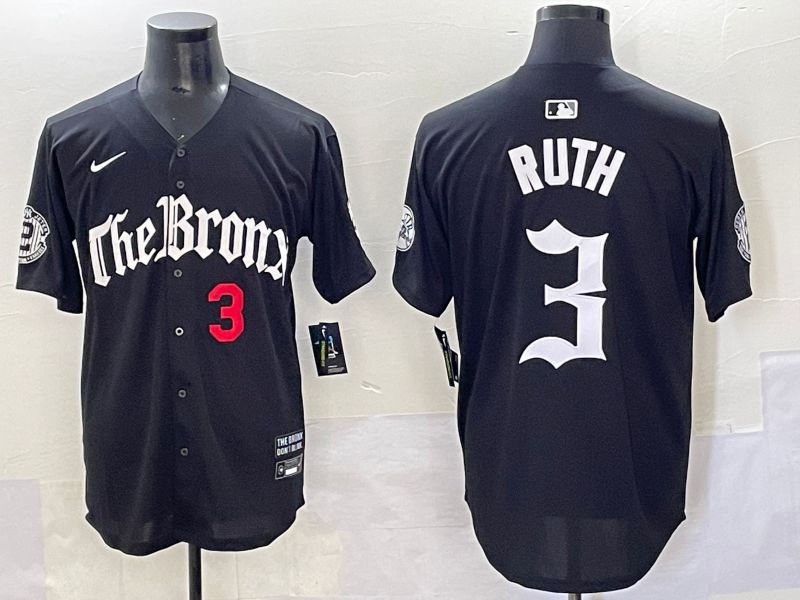 Men 2025 New York Yankees #3 Ruth Black Five generations Joint Name Nike MLB Jersey style 2